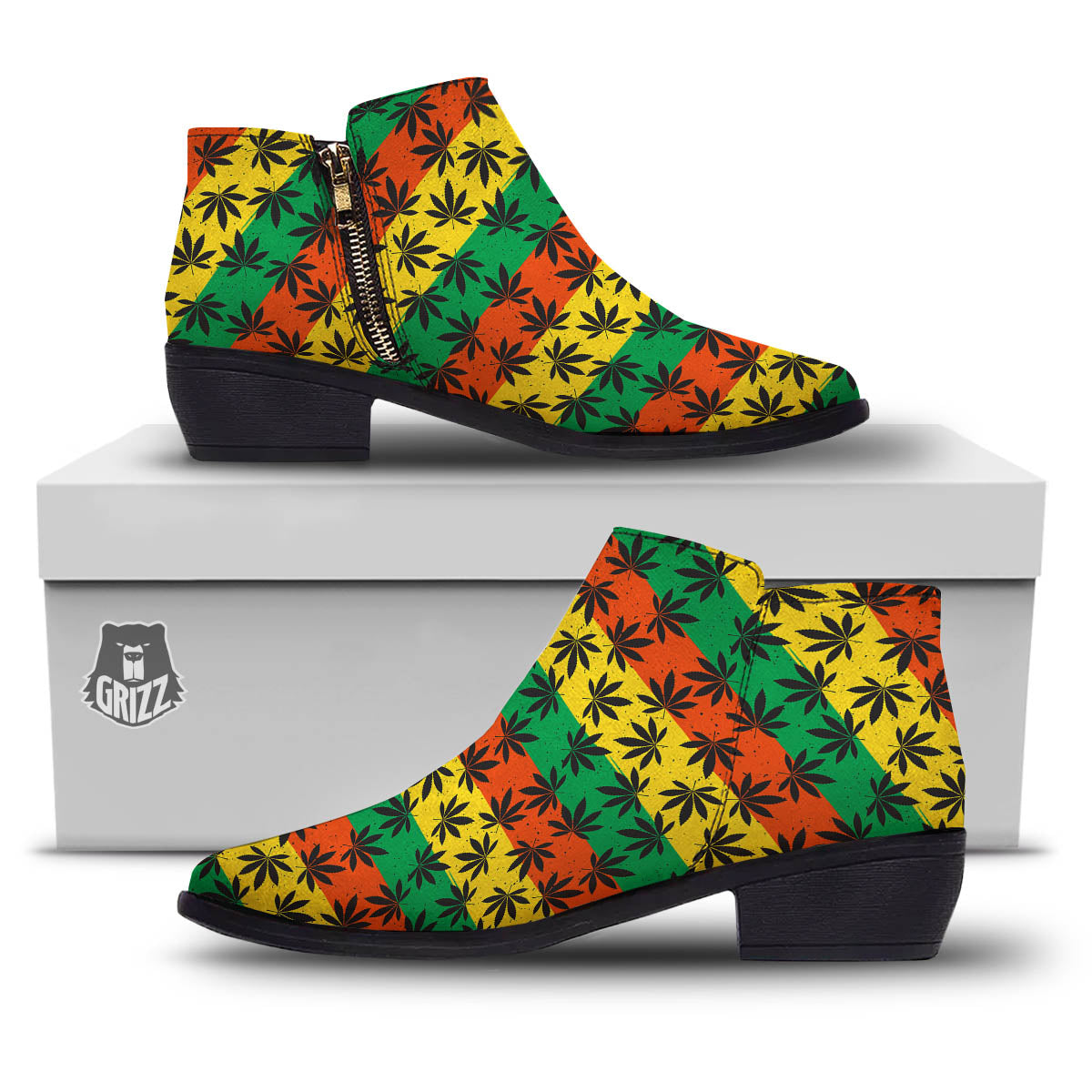 Reggae Hemp Leaves Classic Print Pattern Ankle Boots-grizzshop