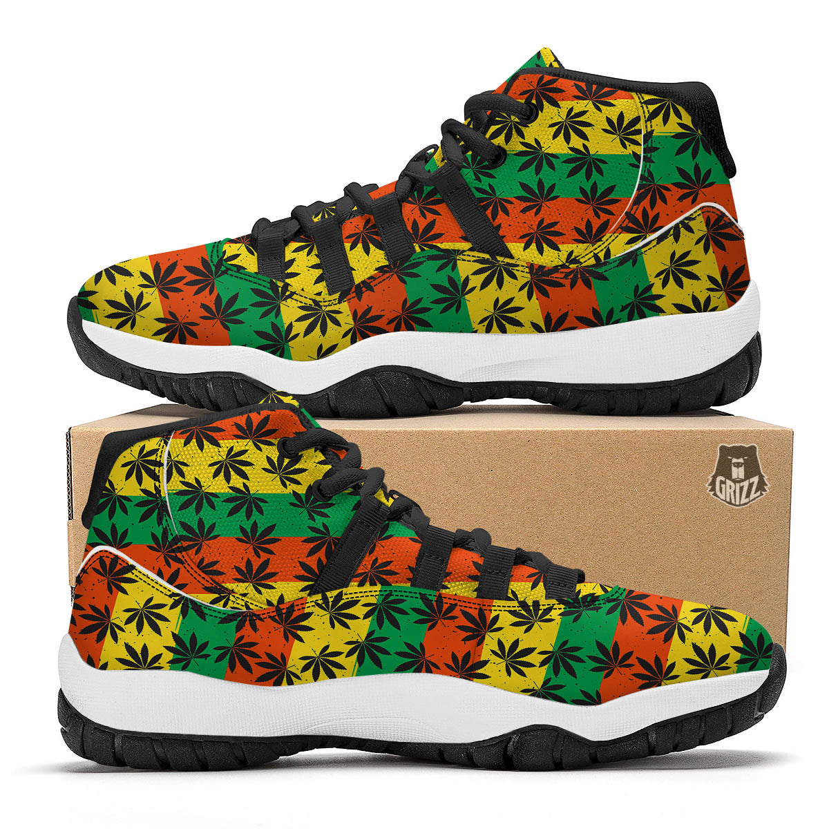 Reggae Hemp Leaves Classic Print Pattern Black Bball Shoes-grizzshop