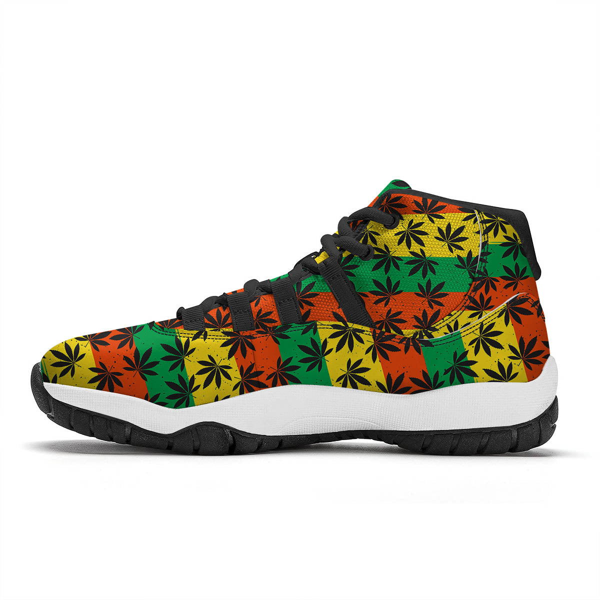 Reggae Hemp Leaves Classic Print Pattern Black Bball Shoes-grizzshop