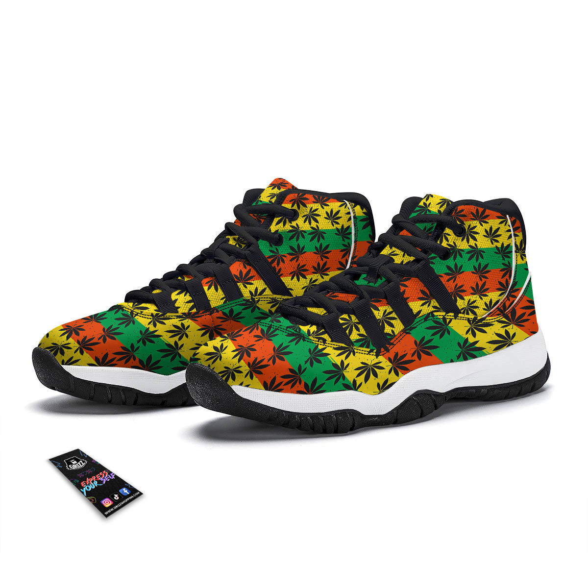 Reggae Hemp Leaves Classic Print Pattern Black Bball Shoes-grizzshop