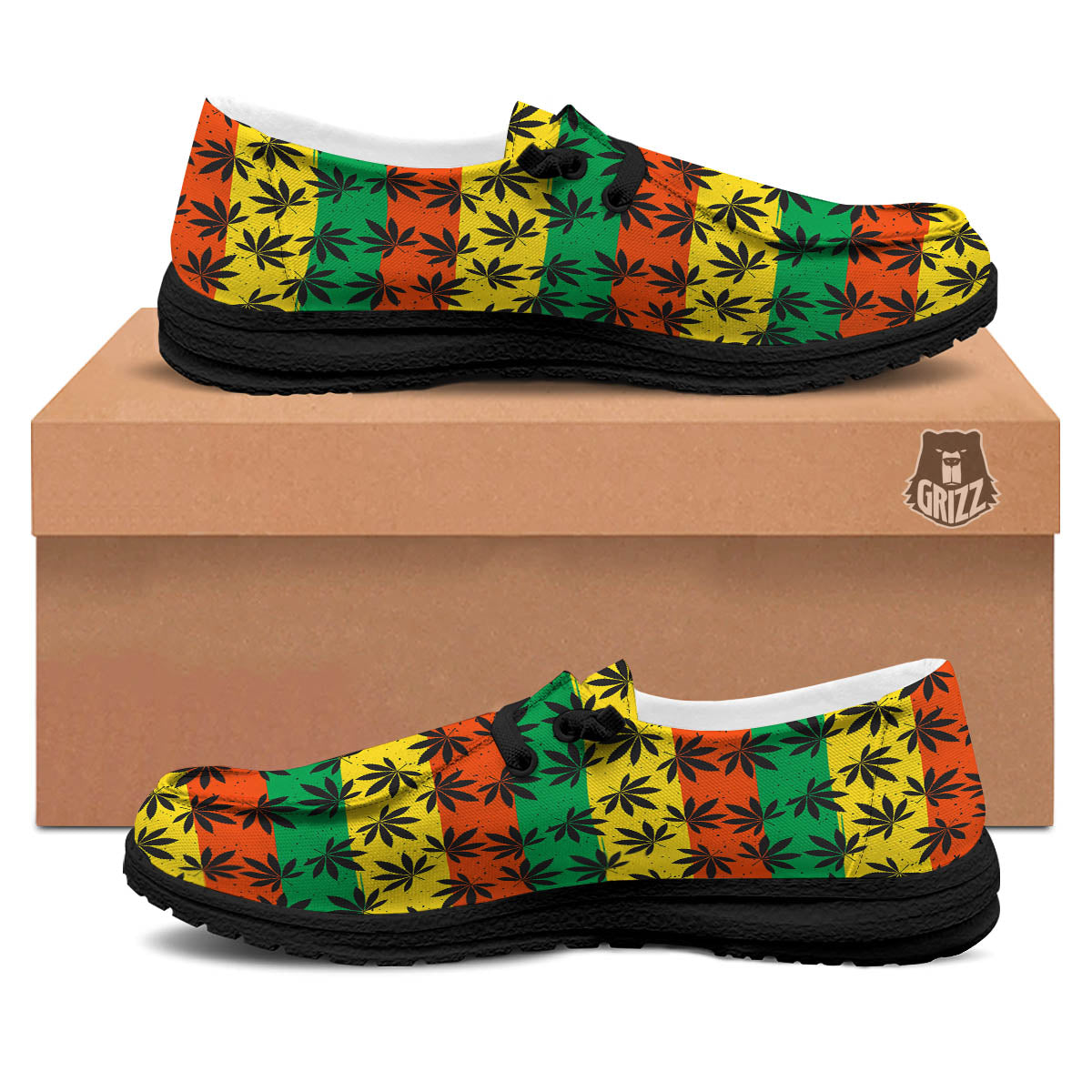 Reggae Hemp Leaves Classic Print Pattern Black Loafers-grizzshop