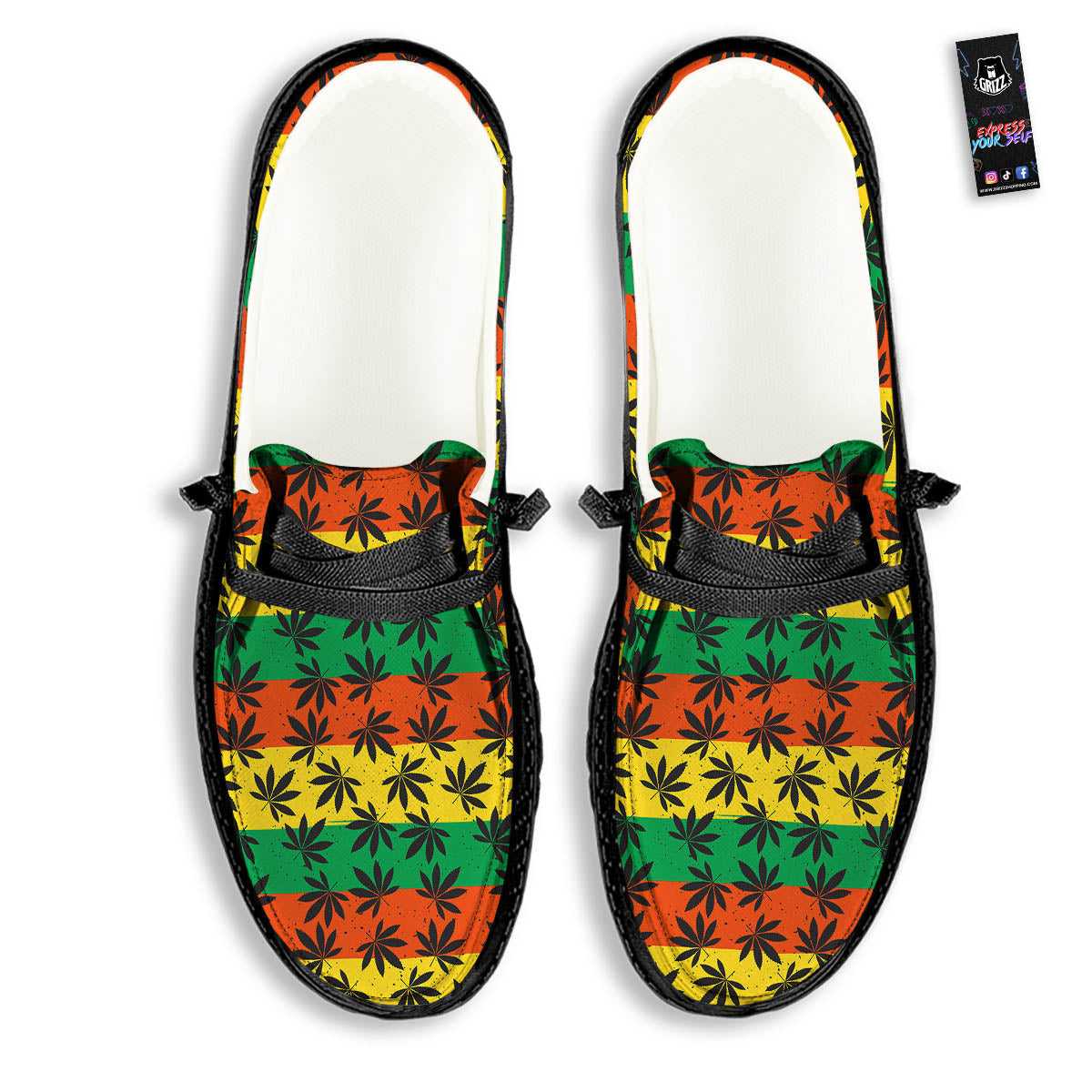 Reggae Hemp Leaves Classic Print Pattern Black Loafers-grizzshop