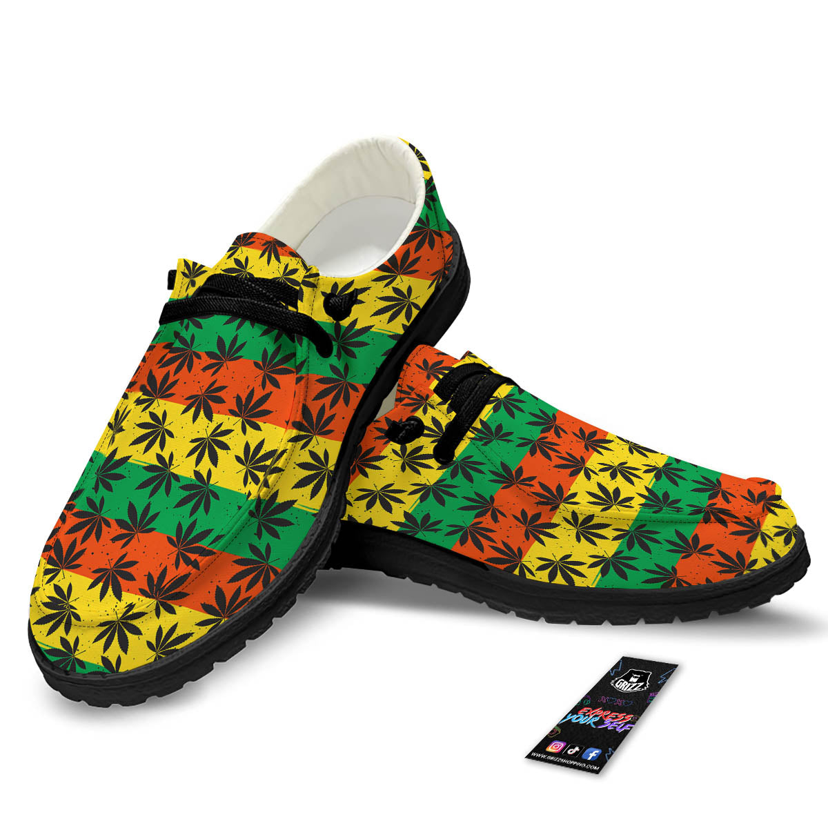 Reggae Hemp Leaves Classic Print Pattern Black Loafers-grizzshop