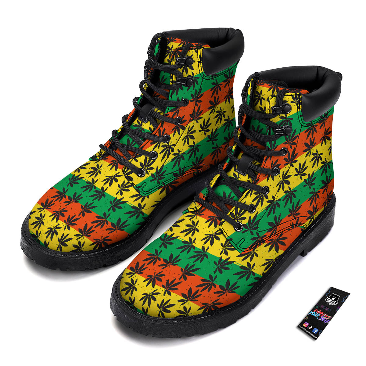 Reggae Hemp Leaves Classic Print Pattern Boots-grizzshop