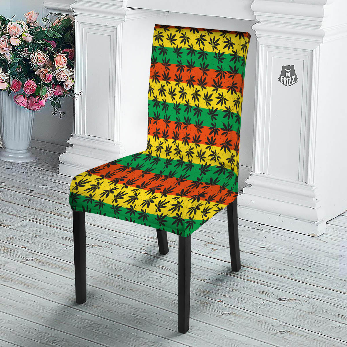 Reggae Hemp Leaves Classic Print Pattern Dining Chair Slipcover-grizzshop