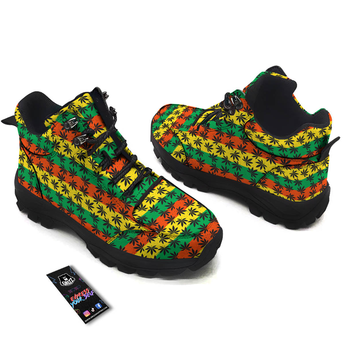 Reggae Hemp Leaves Classic Print Pattern Hiking Shoes-grizzshop