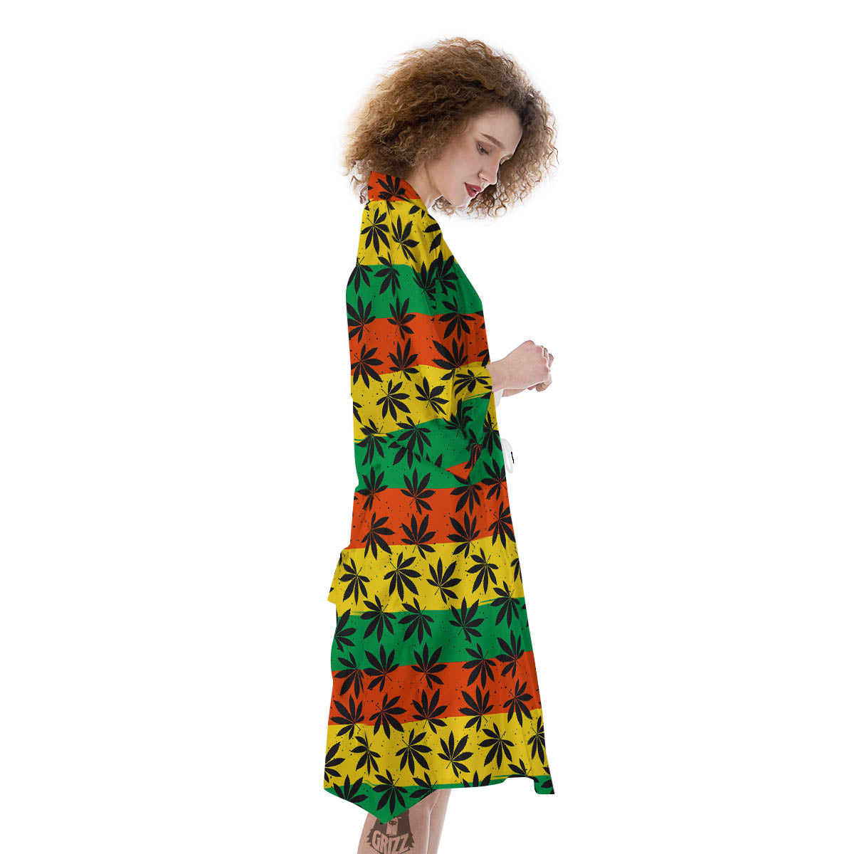 Reggae Hemp Leaves Classic Print Pattern Kimono-grizzshop