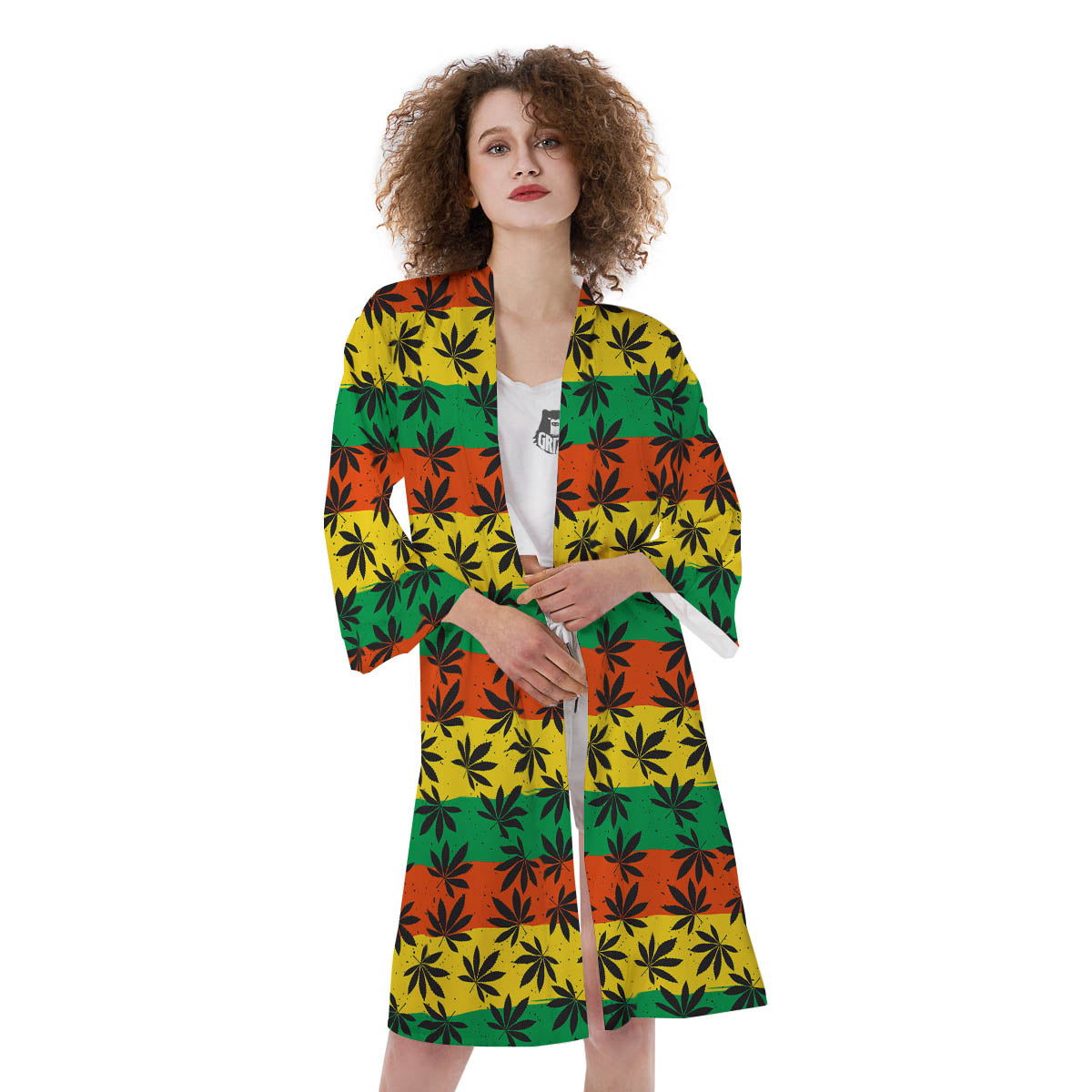 Reggae Hemp Leaves Classic Print Pattern Kimono-grizzshop