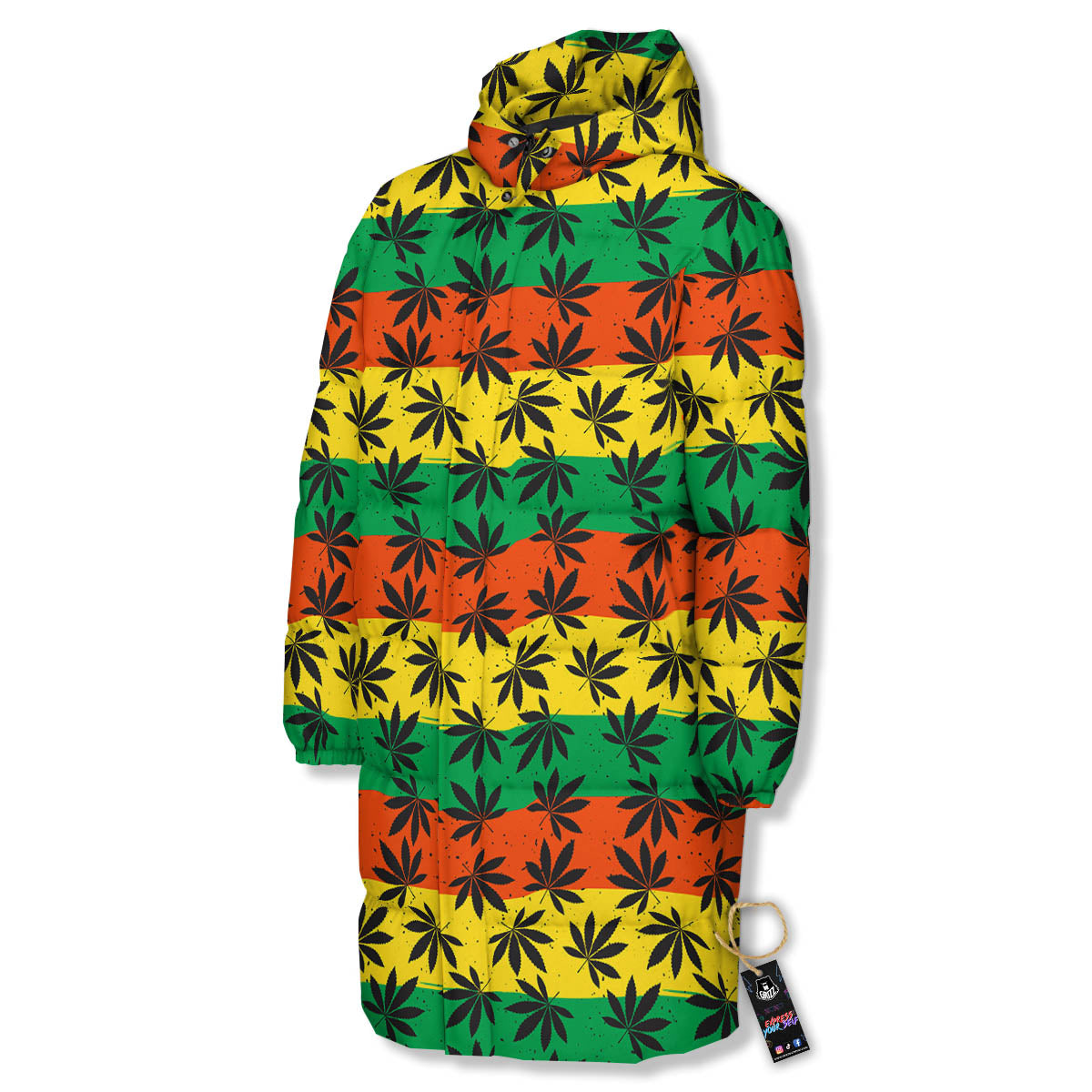 Reggae Hemp Leaves Classic Print Pattern Long Down Jacket-grizzshop