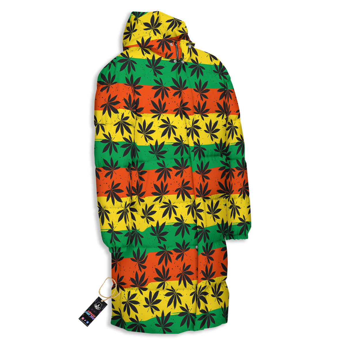 Reggae Hemp Leaves Classic Print Pattern Long Down Jacket-grizzshop