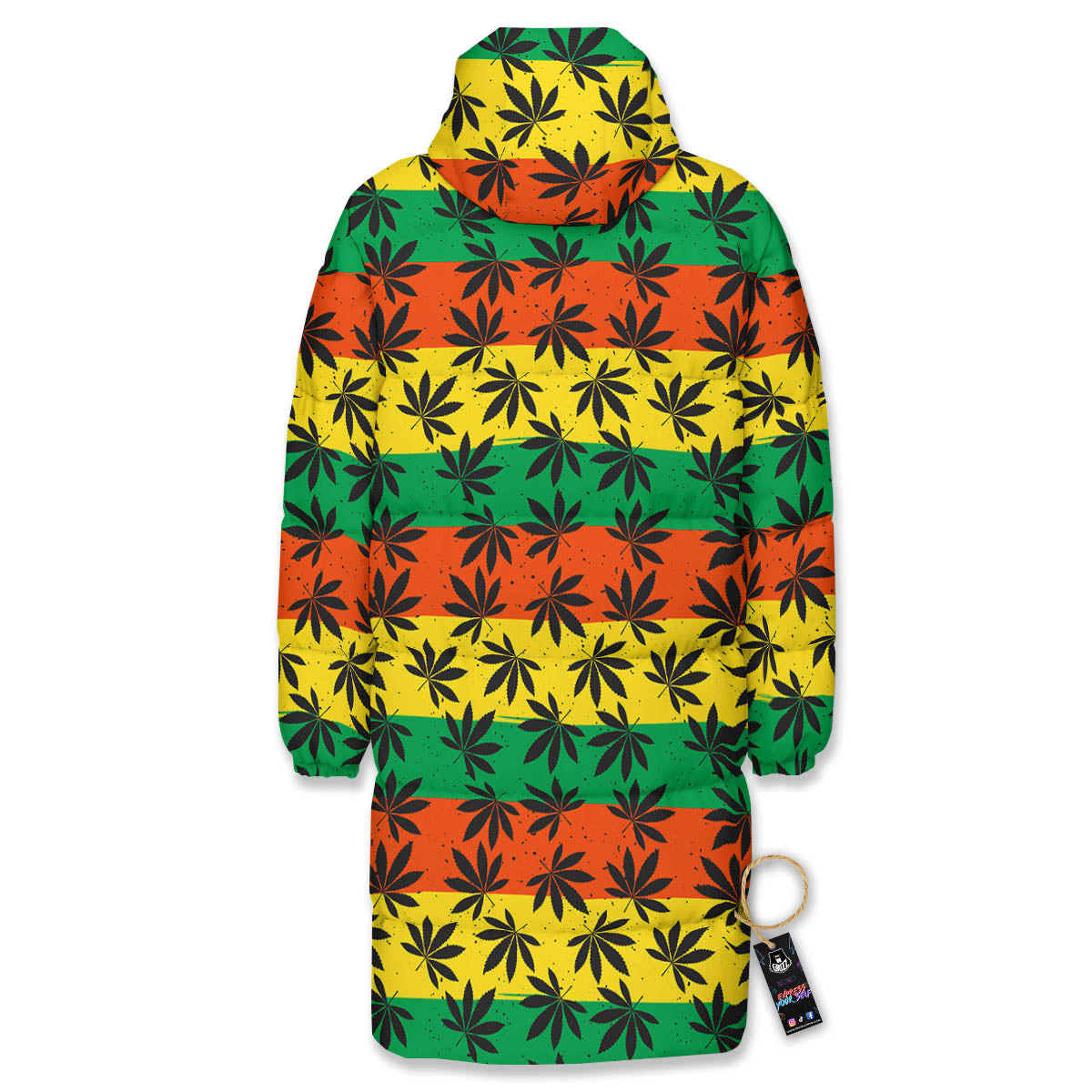 Reggae Hemp Leaves Classic Print Pattern Long Down Jacket-grizzshop