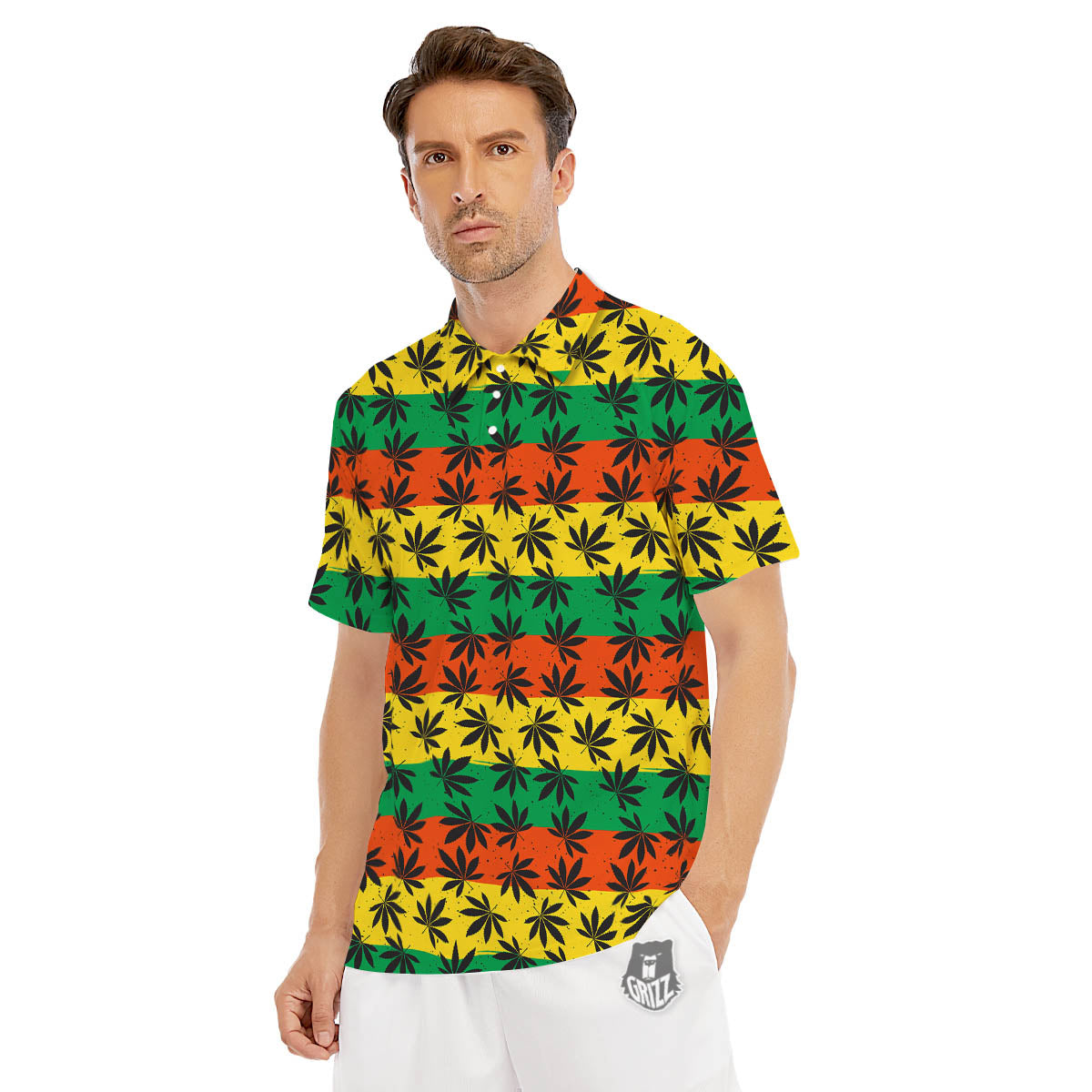Reggae Hemp Leaves Classic Print Pattern Men's Golf Shirts-grizzshop