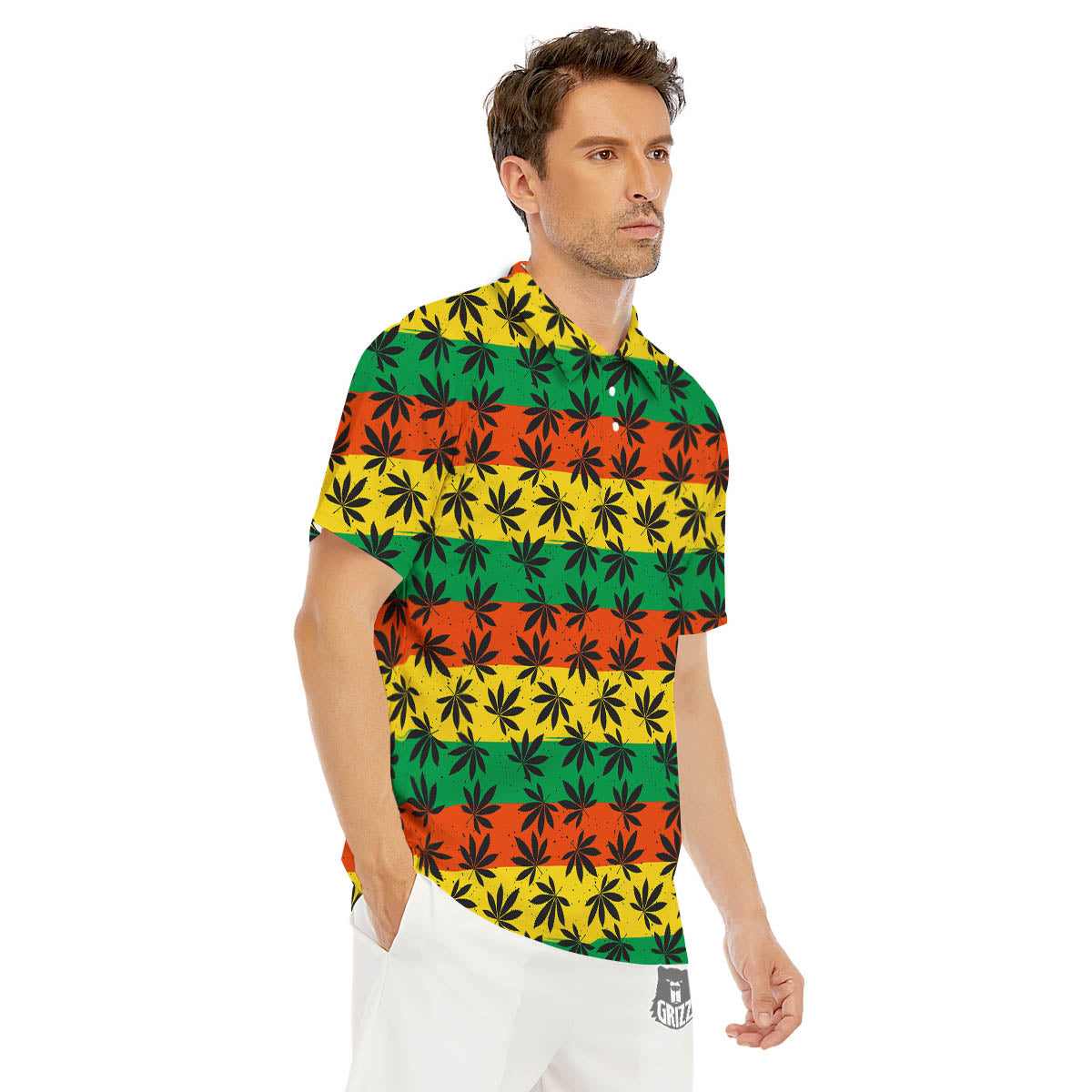 Reggae Hemp Leaves Classic Print Pattern Men's Golf Shirts-grizzshop