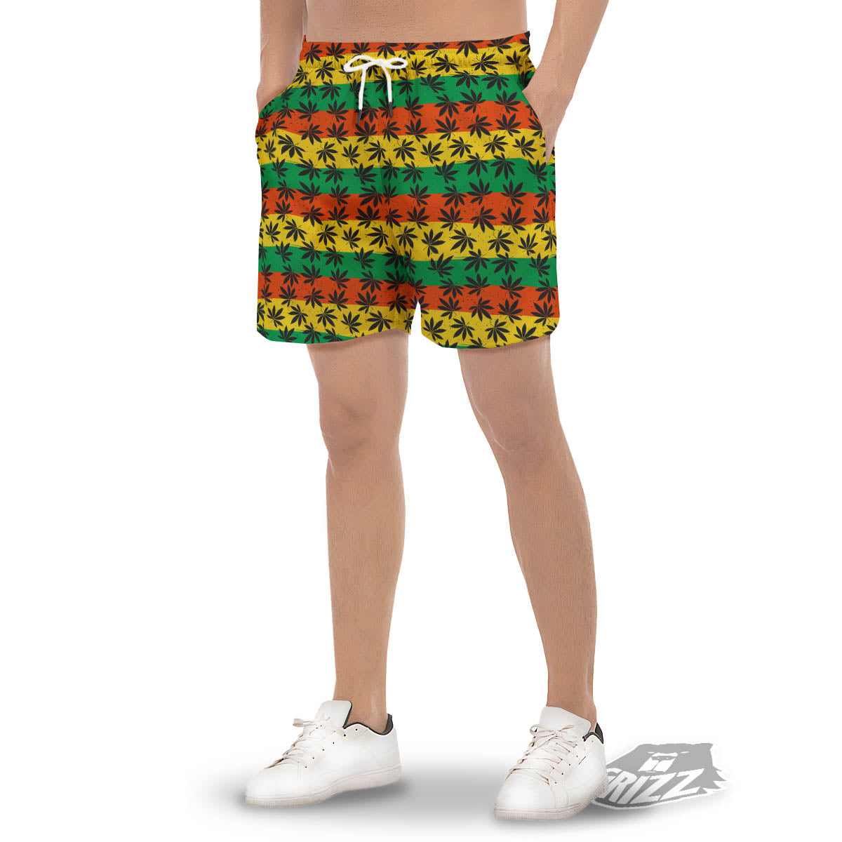 Reggae Hemp Leaves Classic Print Pattern Men's Gym Shorts-grizzshop