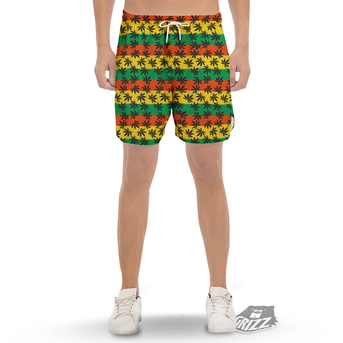 Reggae Hemp Leaves Classic Print Pattern Men's Gym Shorts-grizzshop