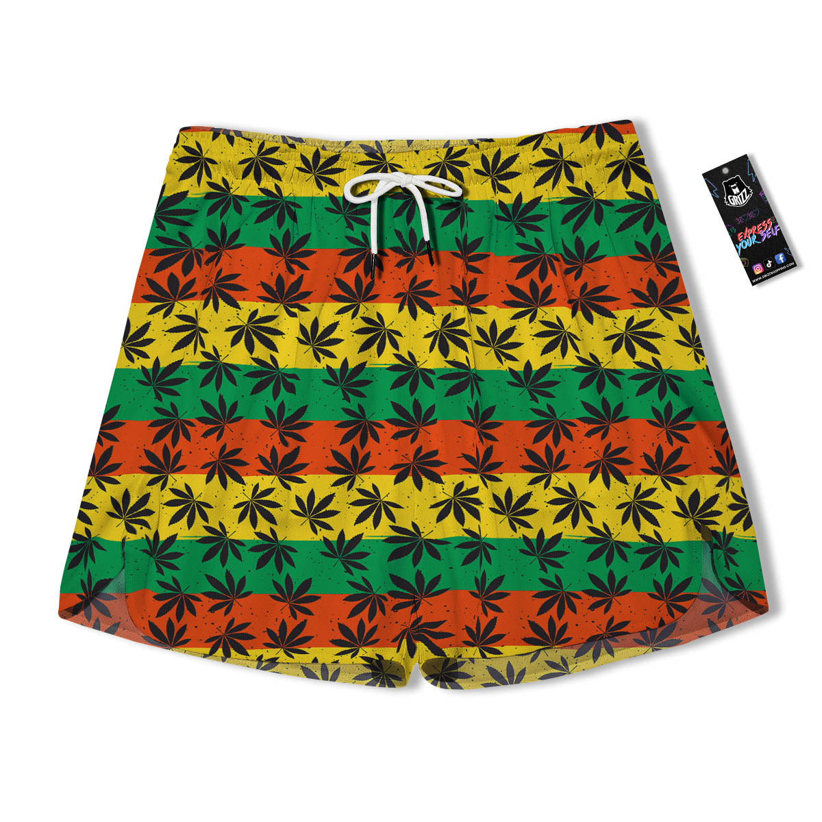 Reggae Hemp Leaves Classic Print Pattern Men's Running Shorts-grizzshop