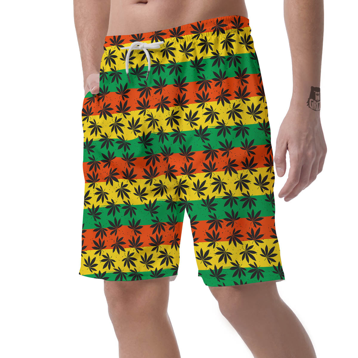 Reggae Hemp Leaves Classic Print Pattern Men's Shorts-grizzshop