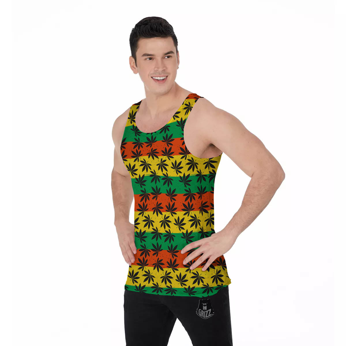 Reggae Hemp Leaves Classic Print Pattern Men's Tank Top-grizzshop