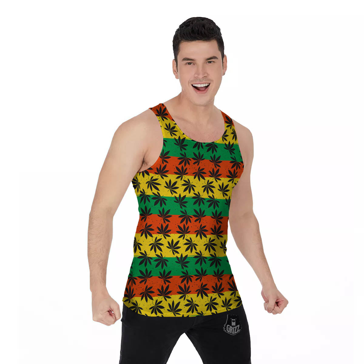Reggae Hemp Leaves Classic Print Pattern Men's Tank Top-grizzshop