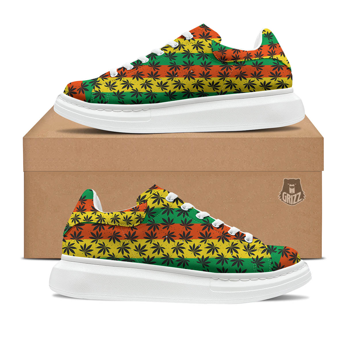 Reggae Hemp Leaves Classic Print Pattern Platform Shoes-grizzshop