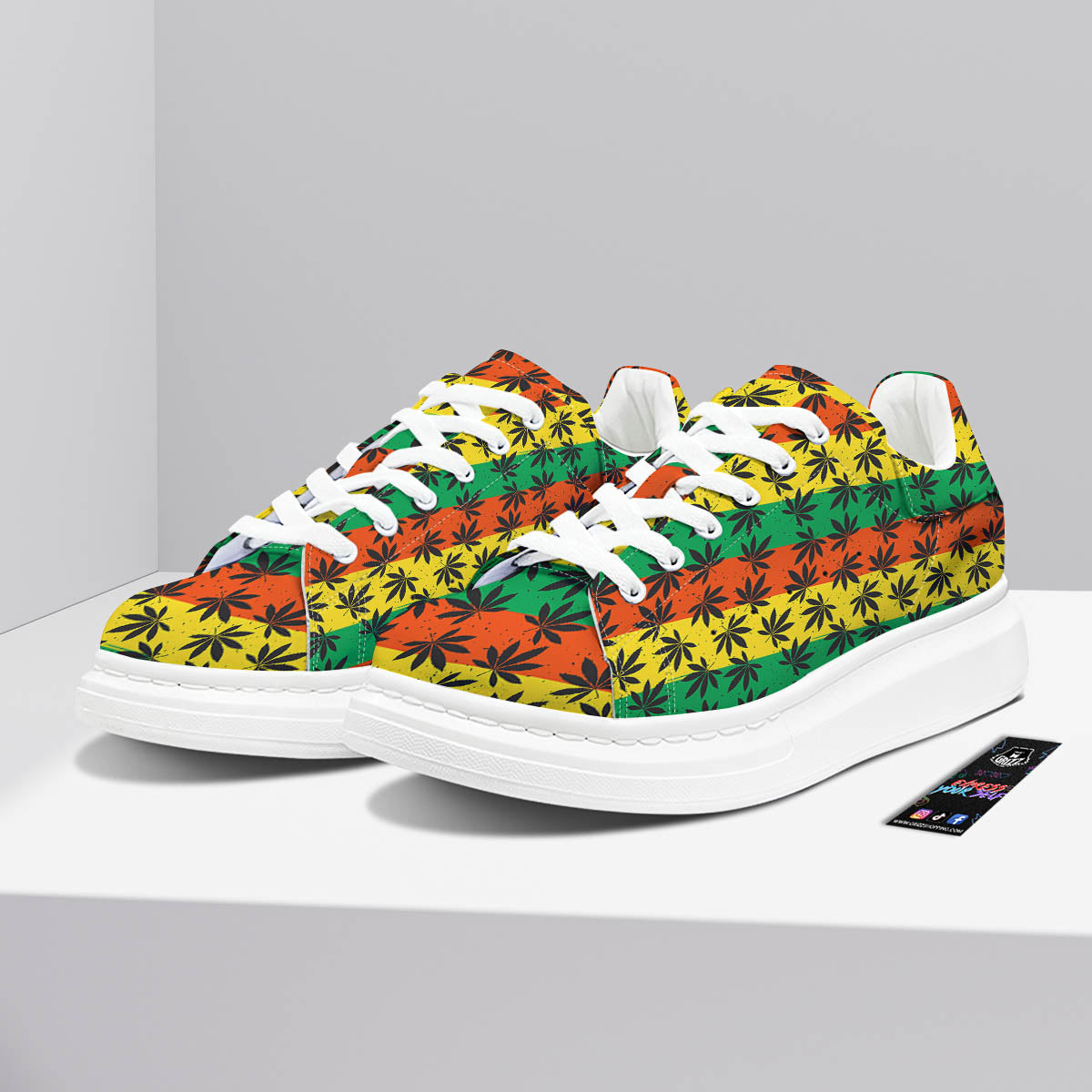 Reggae Hemp Leaves Classic Print Pattern Platform Shoes-grizzshop