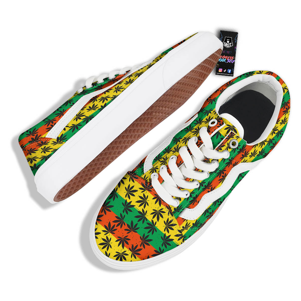 Reggae Hemp Leaves Classic Print Pattern Skate Shoes-grizzshop