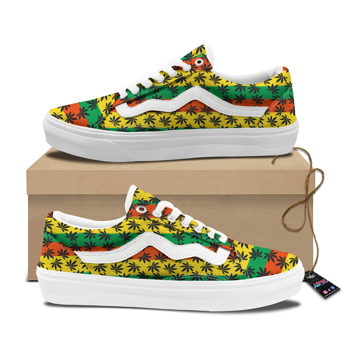 Reggae Hemp Leaves Classic Print Pattern Skate Shoes-grizzshop