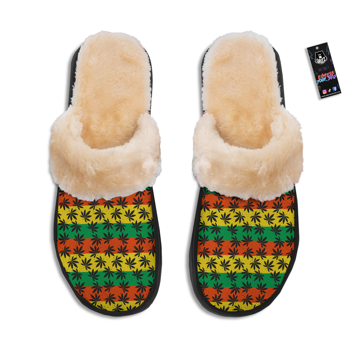 Reggae Hemp Leaves Classic Print Pattern Slippers-grizzshop