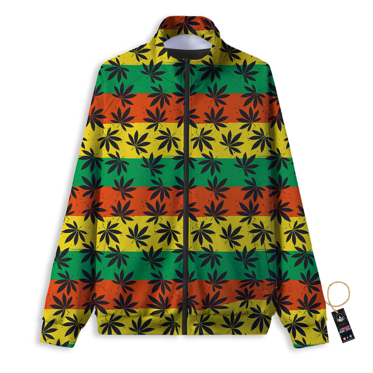 Reggae Hemp Leaves Classic Print Pattern Track Jacket-grizzshop