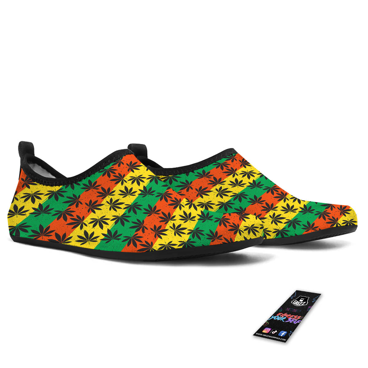 Reggae Hemp Leaves Classic Print Pattern Water Shoes-grizzshop