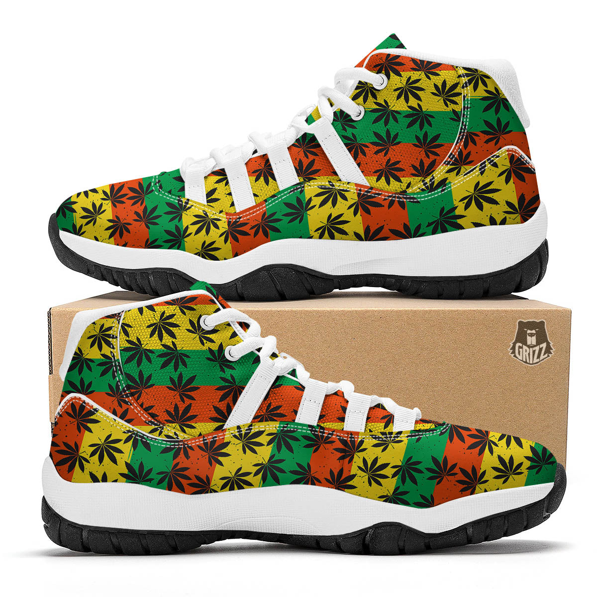 Reggae Hemp Leaves Classic Print Pattern White Bball Shoes-grizzshop