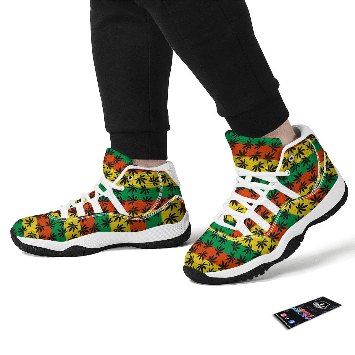 Reggae Hemp Leaves Classic Print Pattern White Bball Shoes-grizzshop