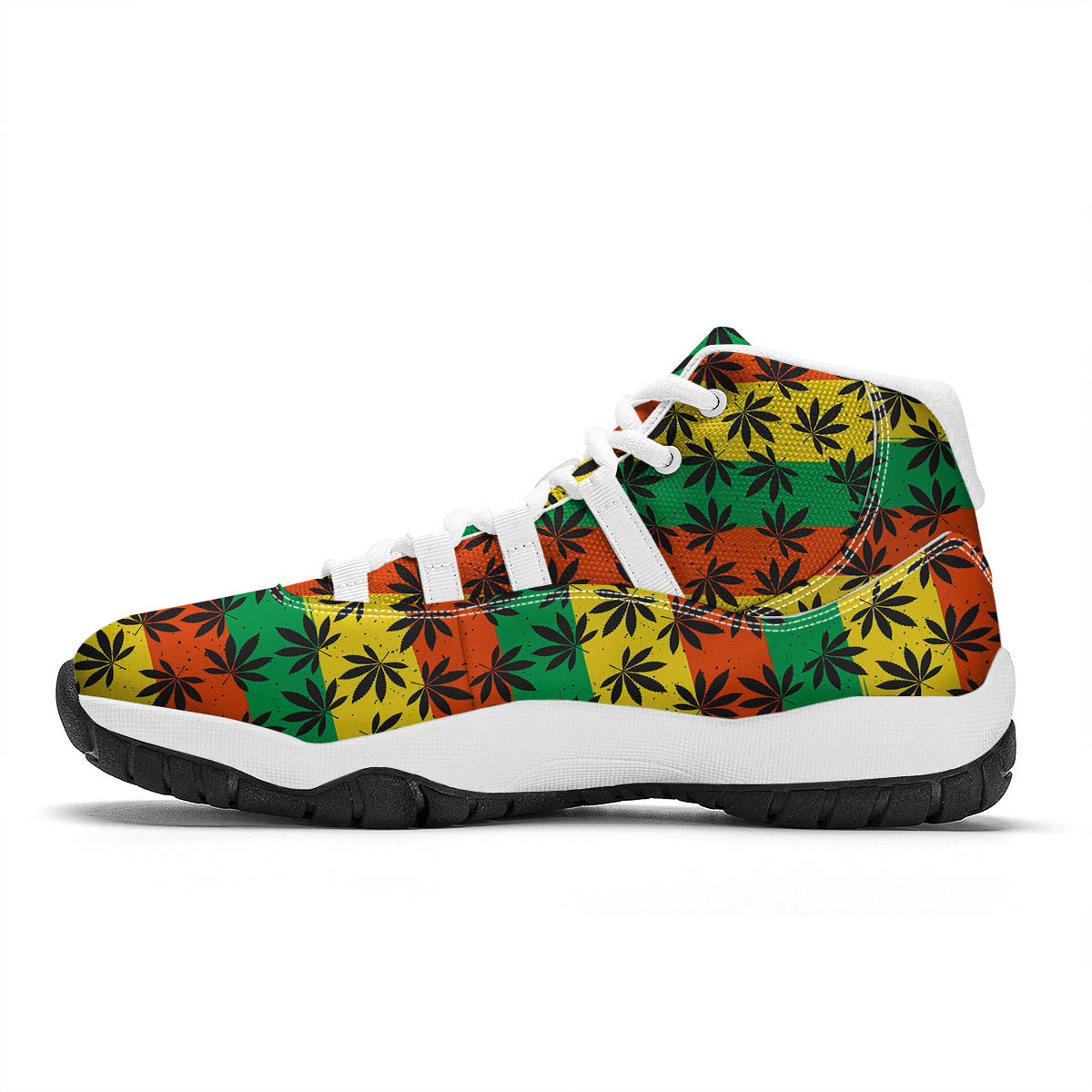 Reggae Hemp Leaves Classic Print Pattern White Bball Shoes-grizzshop