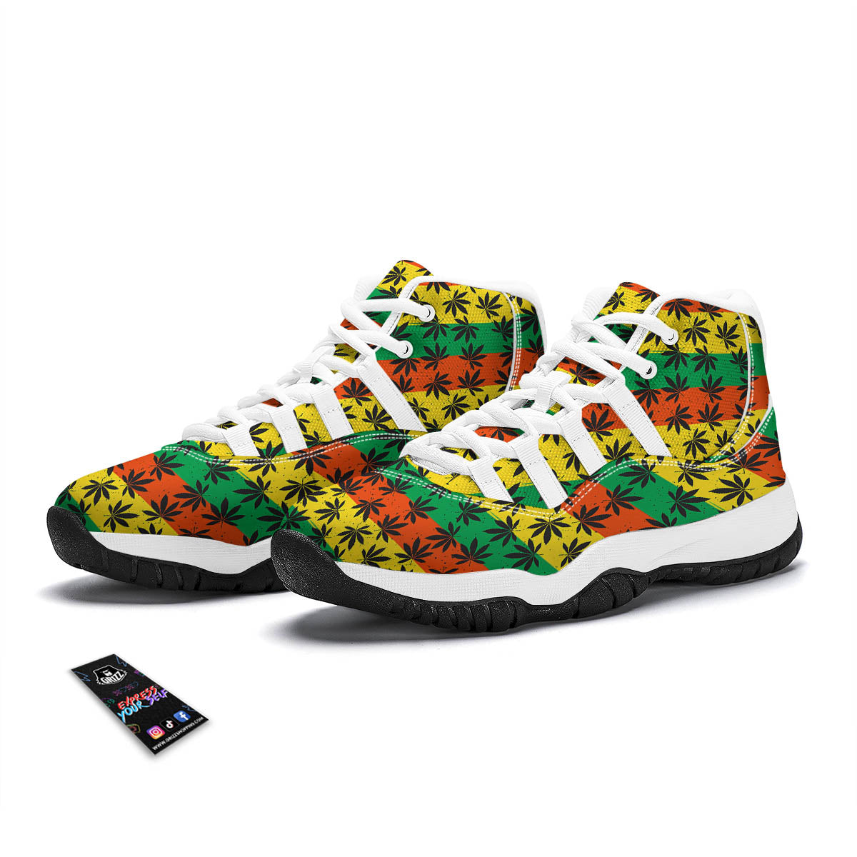 Reggae Hemp Leaves Classic Print Pattern White Bball Shoes-grizzshop