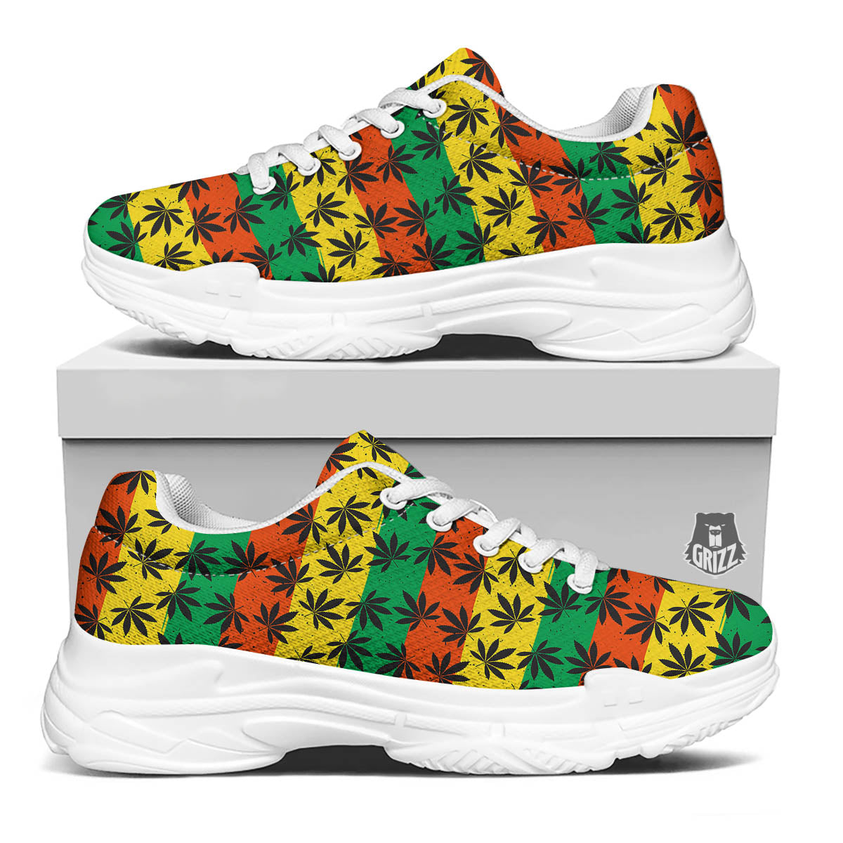 Reggae Hemp Leaves Classic Print Pattern White Chunky Shoes-grizzshop