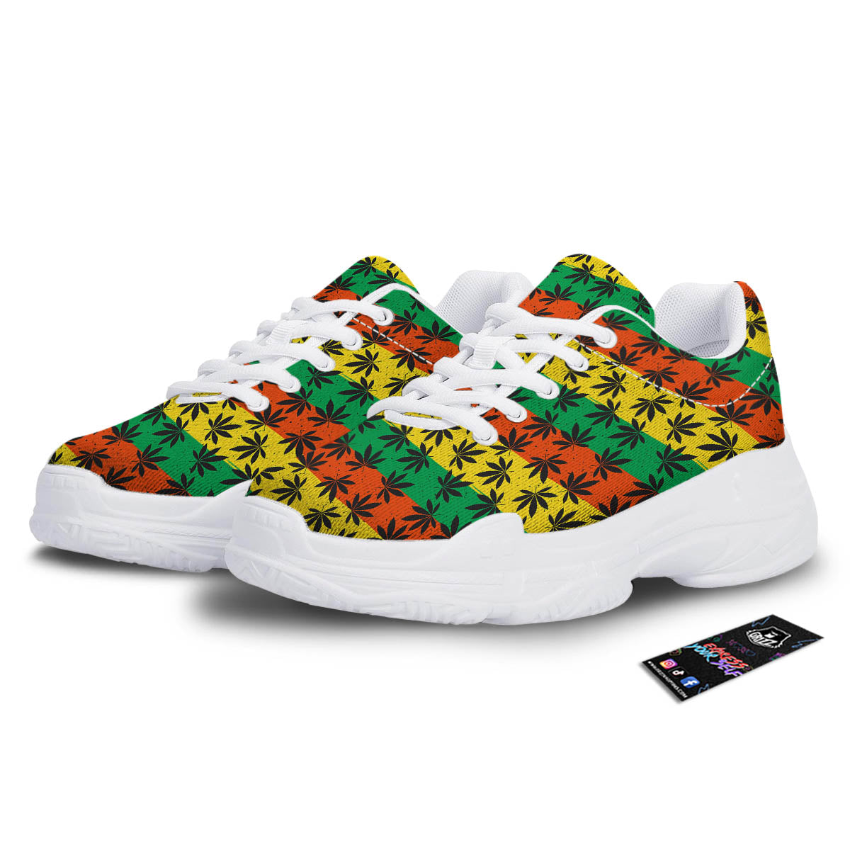Reggae Hemp Leaves Classic Print Pattern White Chunky Shoes-grizzshop