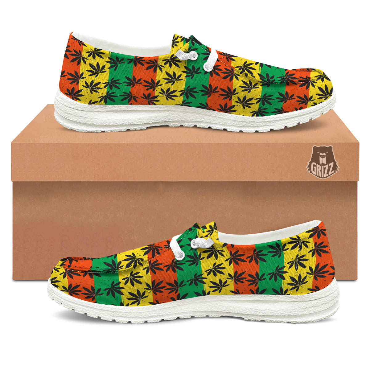 Reggae Hemp Leaves Classic Print Pattern White Loafers-grizzshop