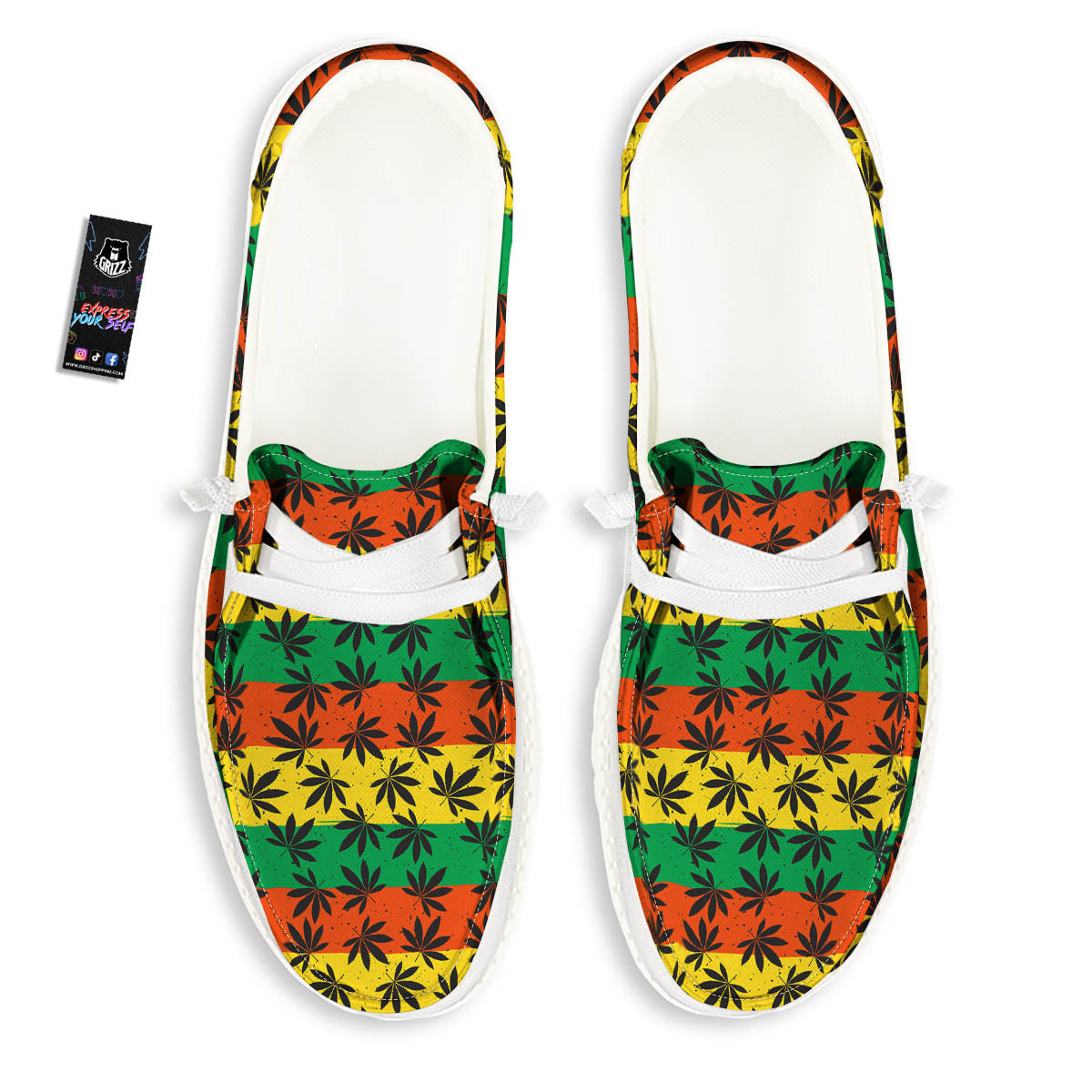 Reggae Hemp Leaves Classic Print Pattern White Loafers-grizzshop