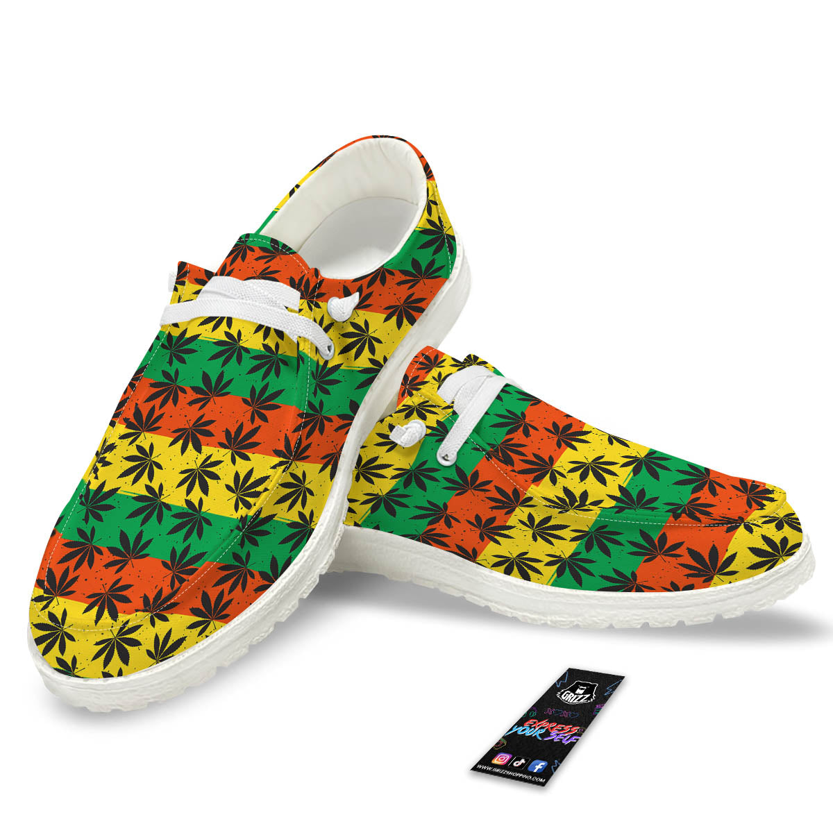 Reggae Hemp Leaves Classic Print Pattern White Loafers-grizzshop