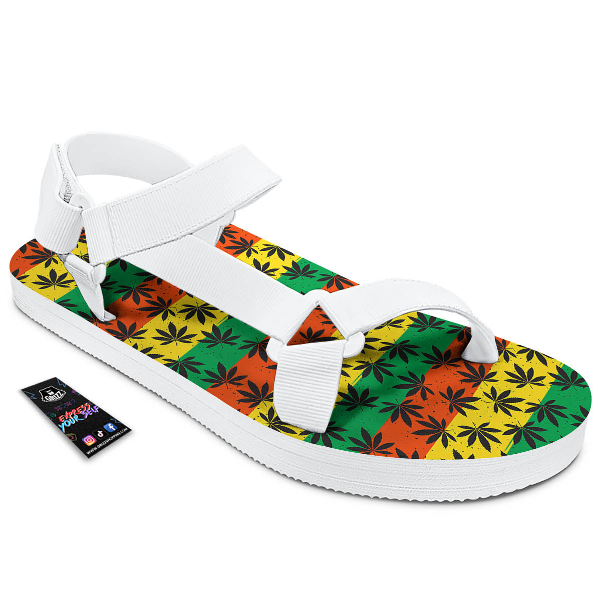 Reggae Hemp Leaves Classic Print Pattern White Open Toe Sandals-grizzshop