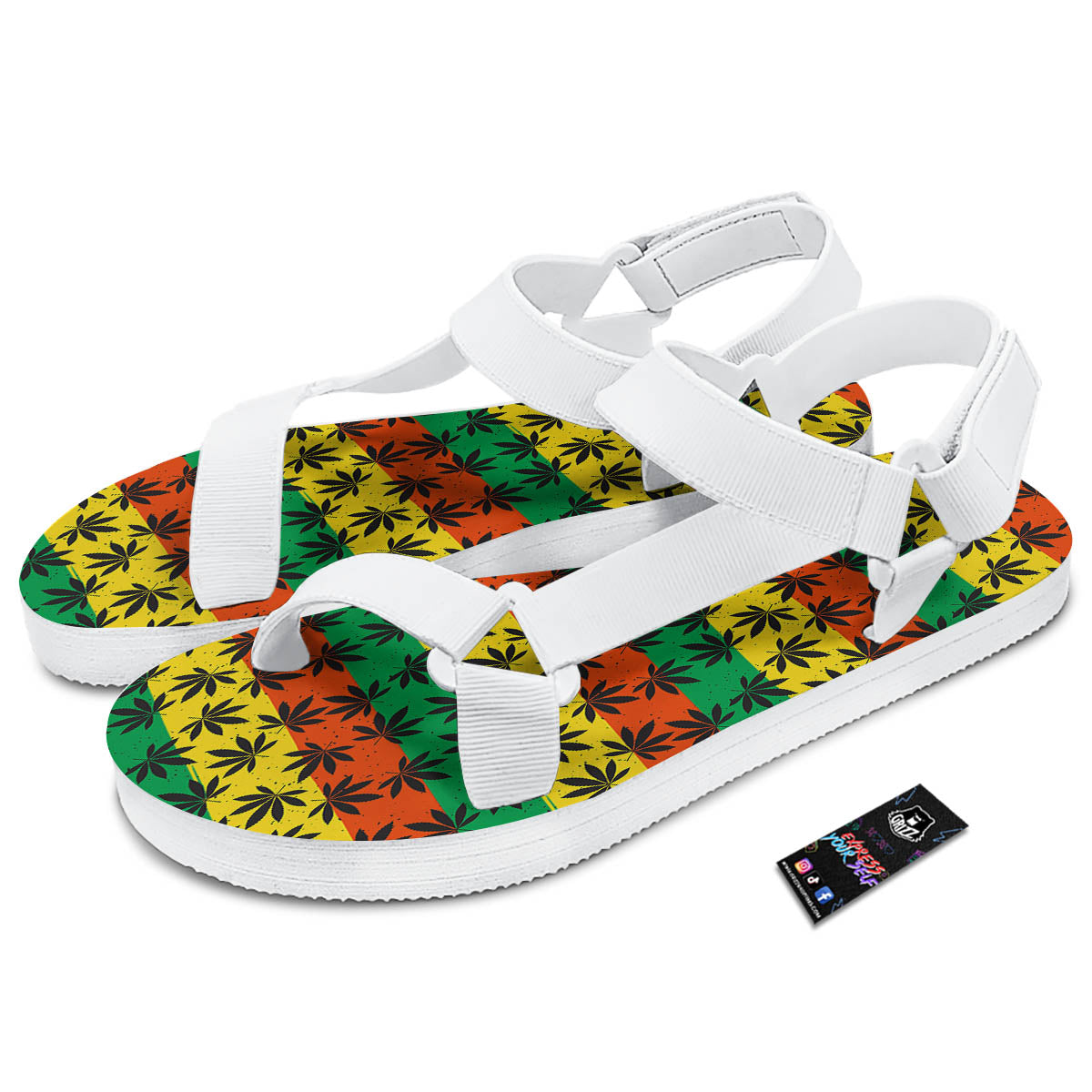 Reggae Hemp Leaves Classic Print Pattern White Open Toe Sandals-grizzshop