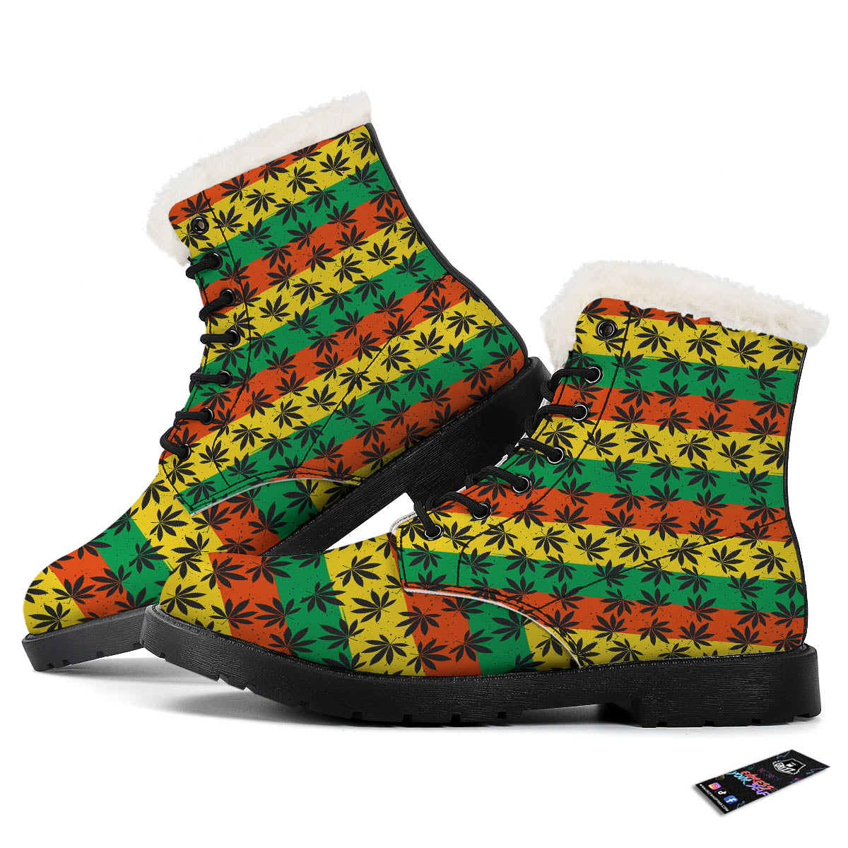 Reggae Hemp Leaves Classic Print Pattern Winter Boots-grizzshop