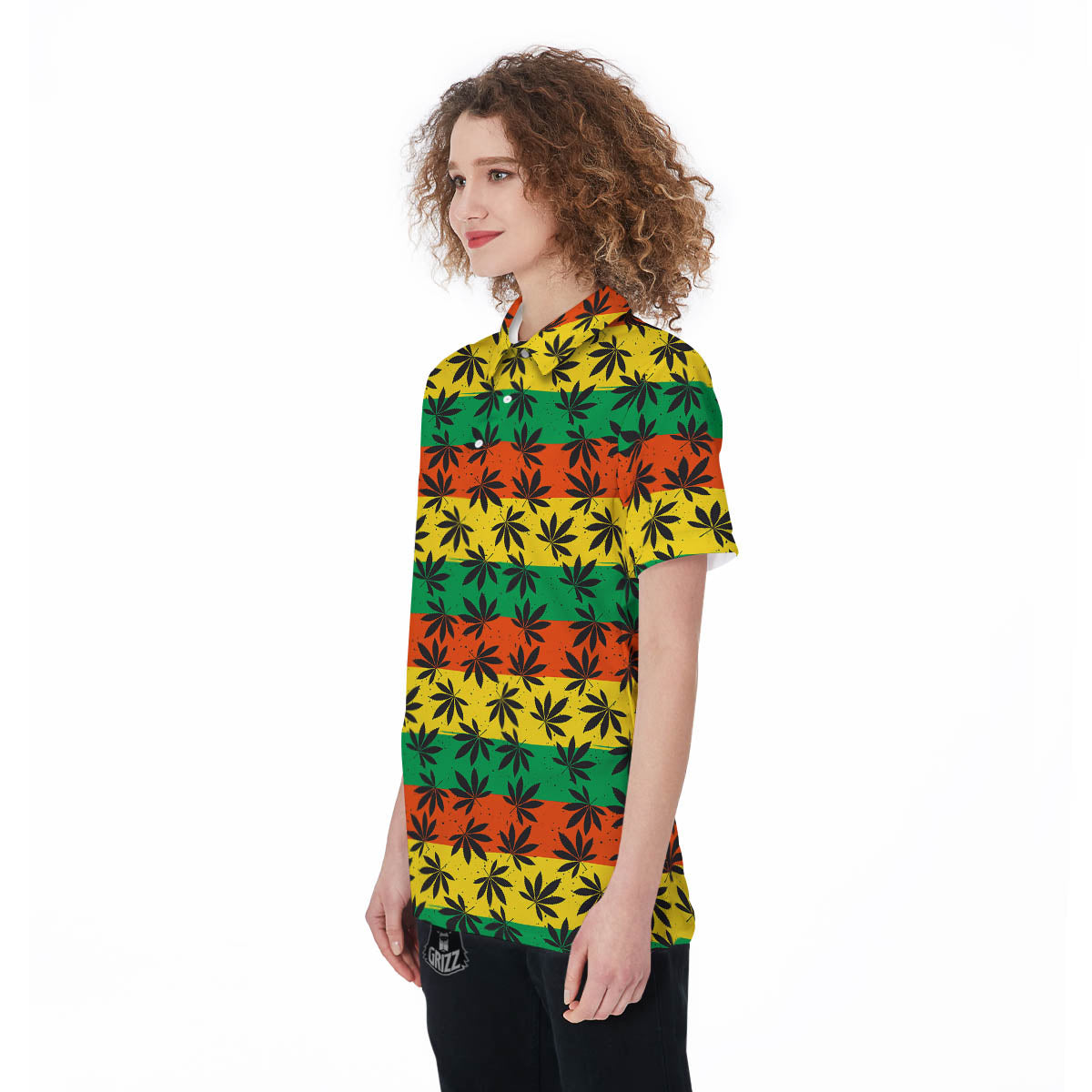 Reggae Hemp Leaves Classic Print Pattern Women's Golf Shirts-grizzshop