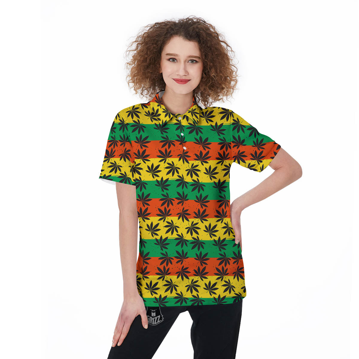 Reggae Hemp Leaves Classic Print Pattern Women's Golf Shirts-grizzshop