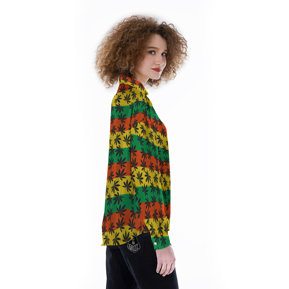 Reggae Hemp Leaves Classic Print Pattern Women's Long Sleeve Shirts-grizzshop