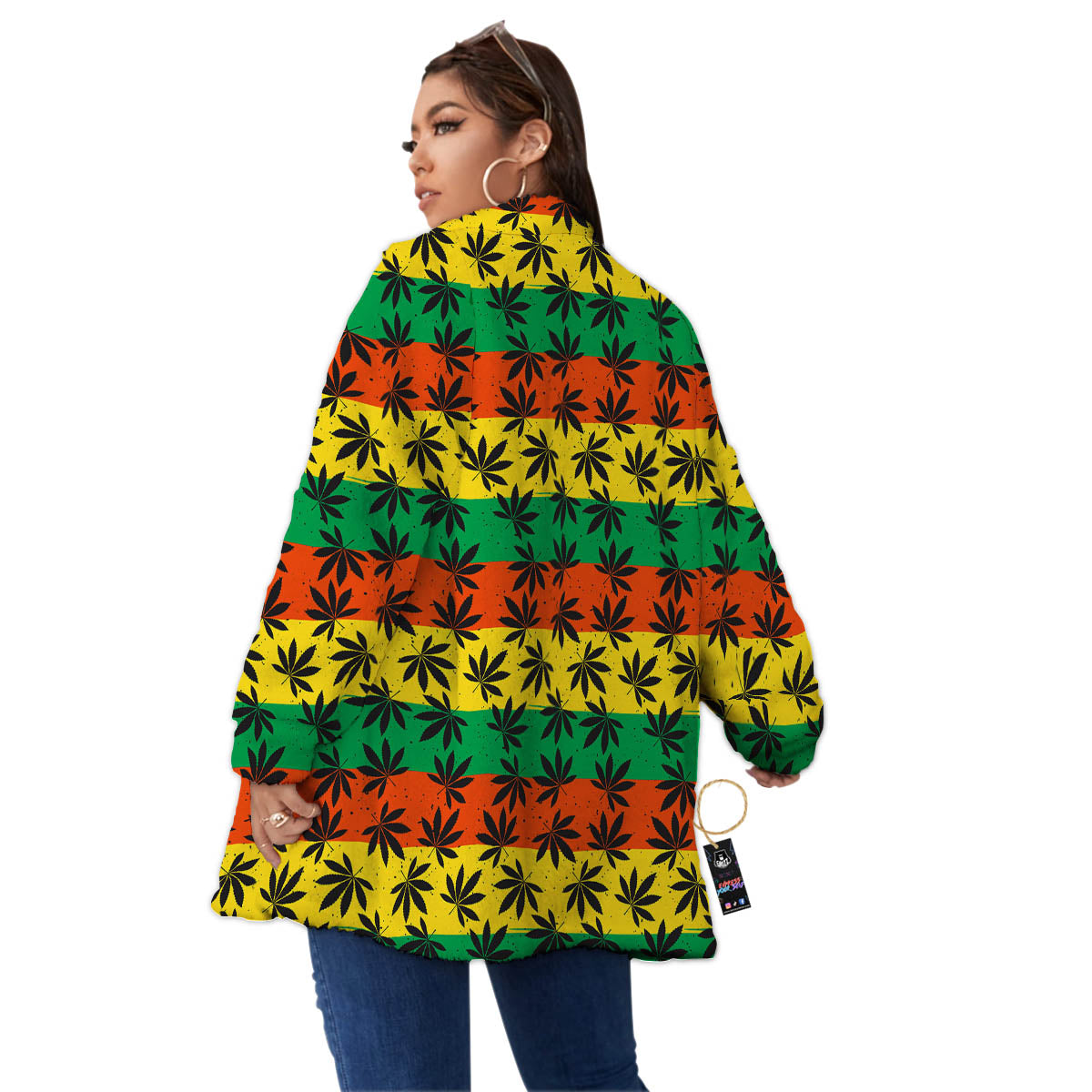 Reggae Hemp Leaves Classic Print Pattern Women's Sherpa Jacket-grizzshop