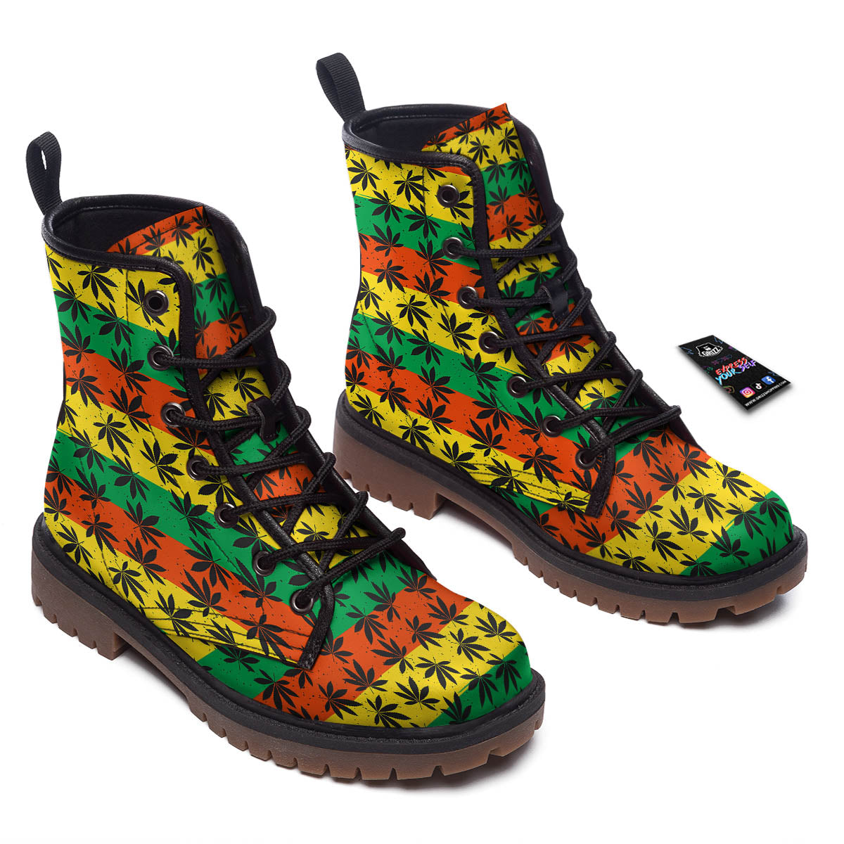 Reggae Hemp Leaves Classic Print Pattern Work Boots-grizzshop