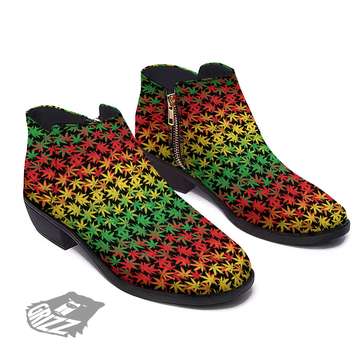 Reggae Hemp Leaves Print Pattern Ankle Boots-grizzshop