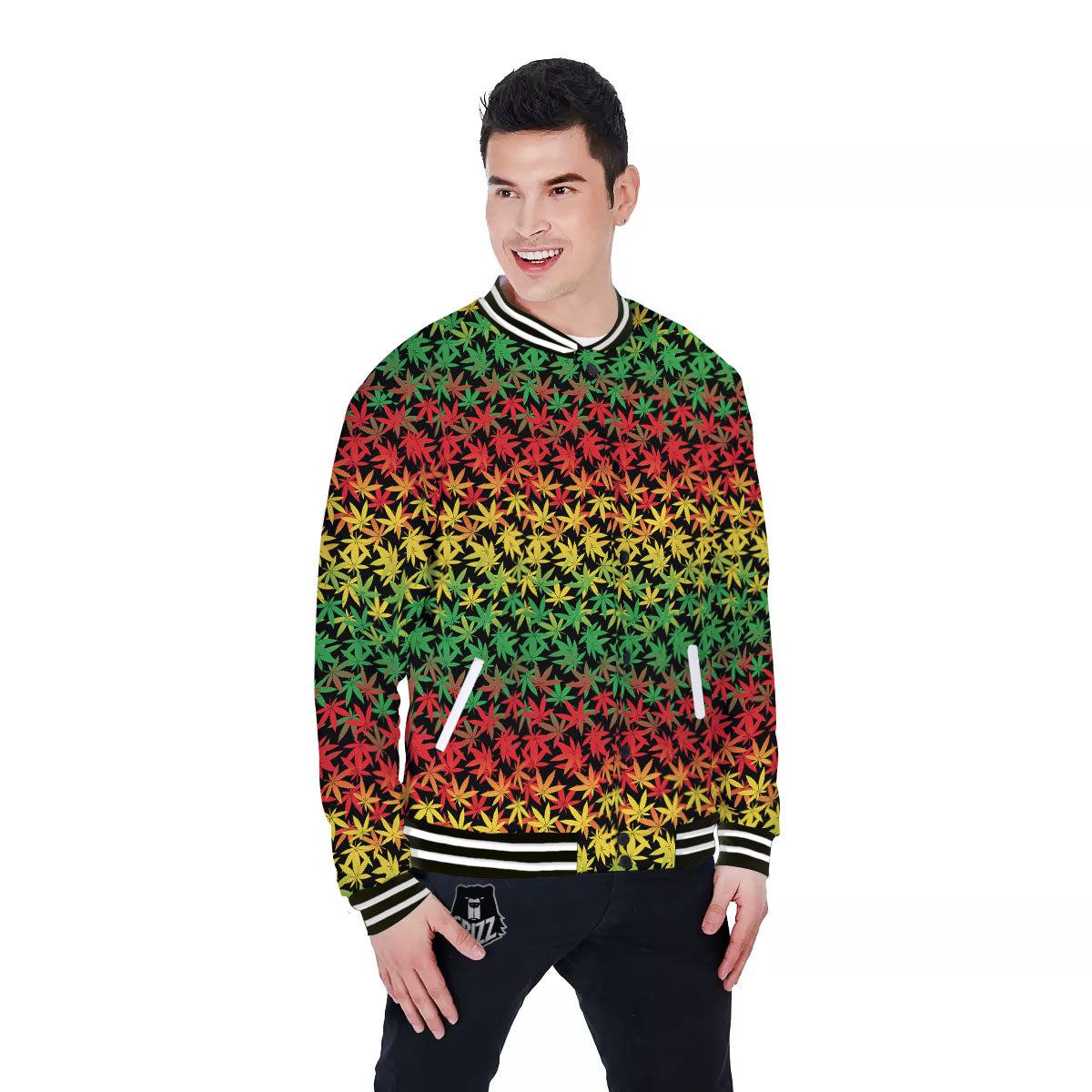 Reggae Hemp Leaves Print Pattern Baseball Jacket-grizzshop