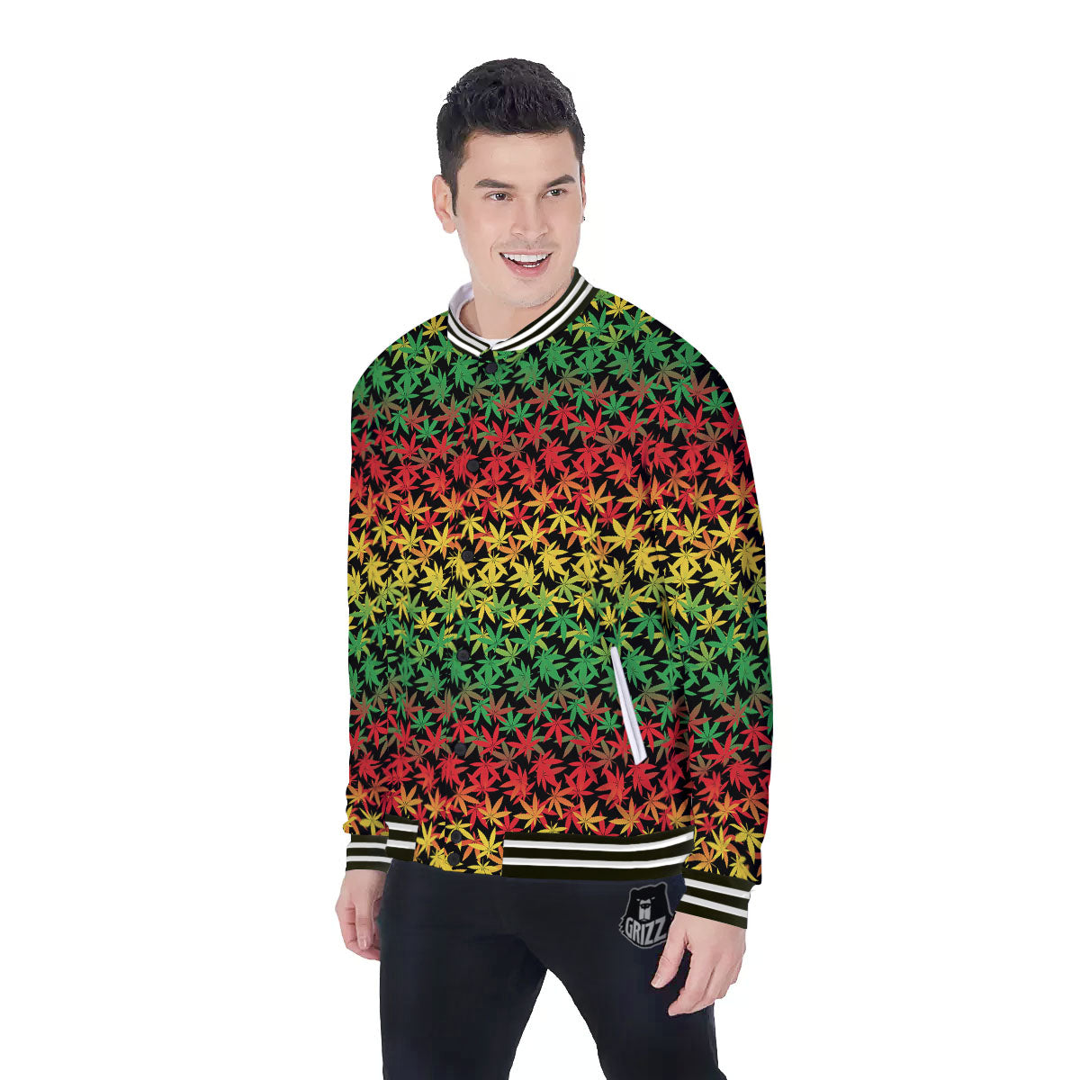Reggae Hemp Leaves Print Pattern Baseball Jacket-grizzshop